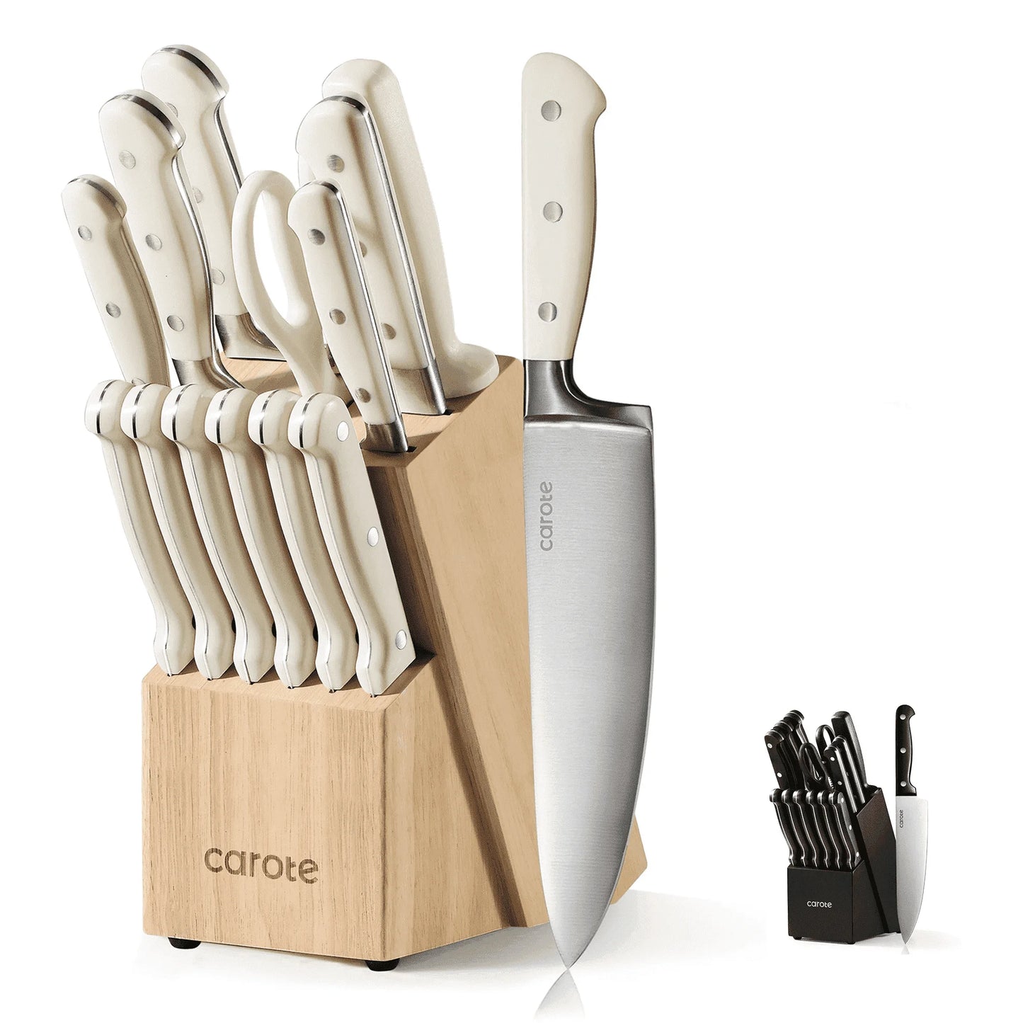 14 Pcs Knife Set with Wooden Block Stainless Steel Knives with Ergonomic Handle, Forged