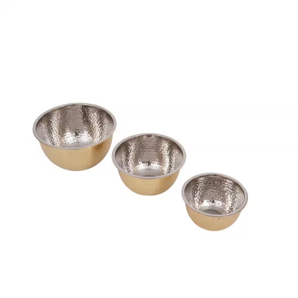 3-Piece Stainless Steel Gold Finish Mixing Bowl Set