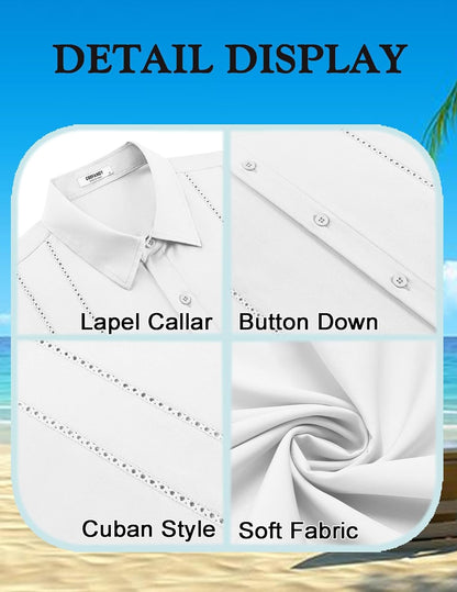 Mens Cuban Guayabera Shirt Short Sleeve Button down Shirts Summer Beach Vacation Shirts