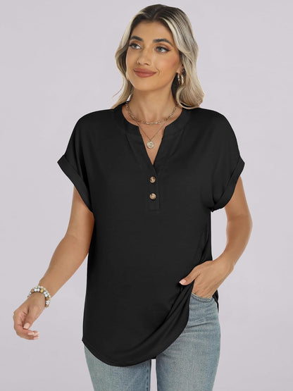 Womens Short Sleeve Henley Tops V Neck Dressy Casual Blouses Summer Trendy Tee Shirts 2026 Vacation Fashion Clothes