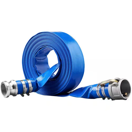 Backwash Hose 50 Ft. X 2 In. PVC Flat Discharge Hose with Aluminum Camlock C and E Fittings Clamps for Pump Sand Filter