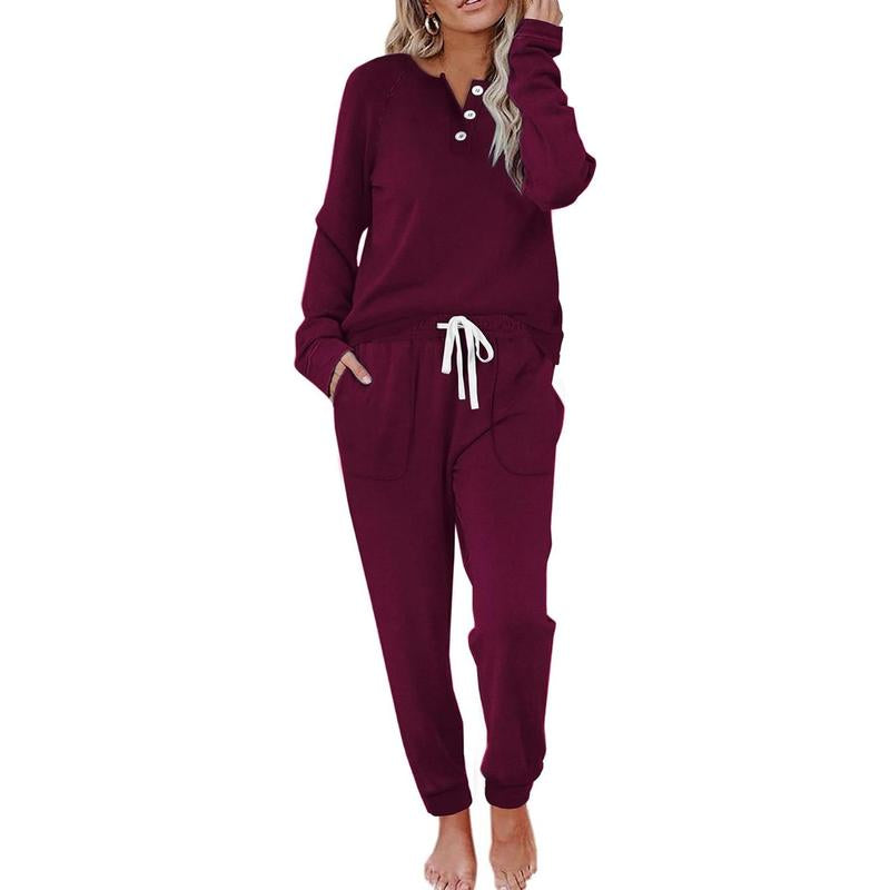 WIHOLL Two Piece Outfits for Women Lounge Sets Button down Sweatshirt Sweatpants Sweatsuits Set with Pockets