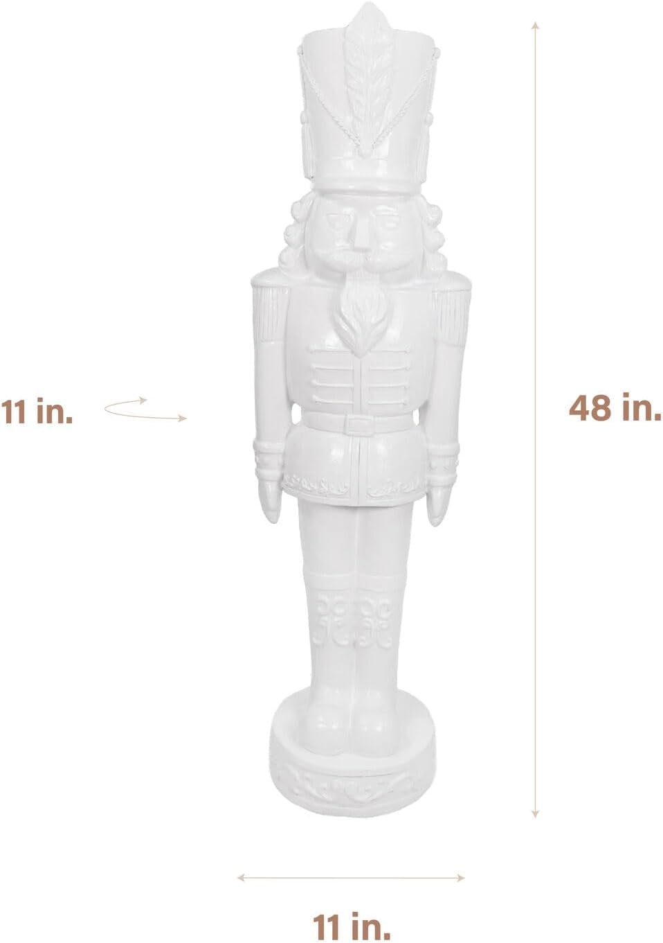 48” Glossy White Soldier, Large Resin Decorative Christmas Nutcracker, Modern Seasonal Holiday Figurine