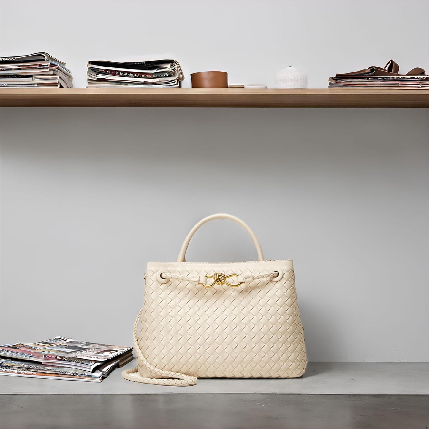 Woven Bag for Women Crossbody Handbag: Vegan Leather Small Tote Purse Trendy Shoulder Handbag Bowknot Satchel Purse