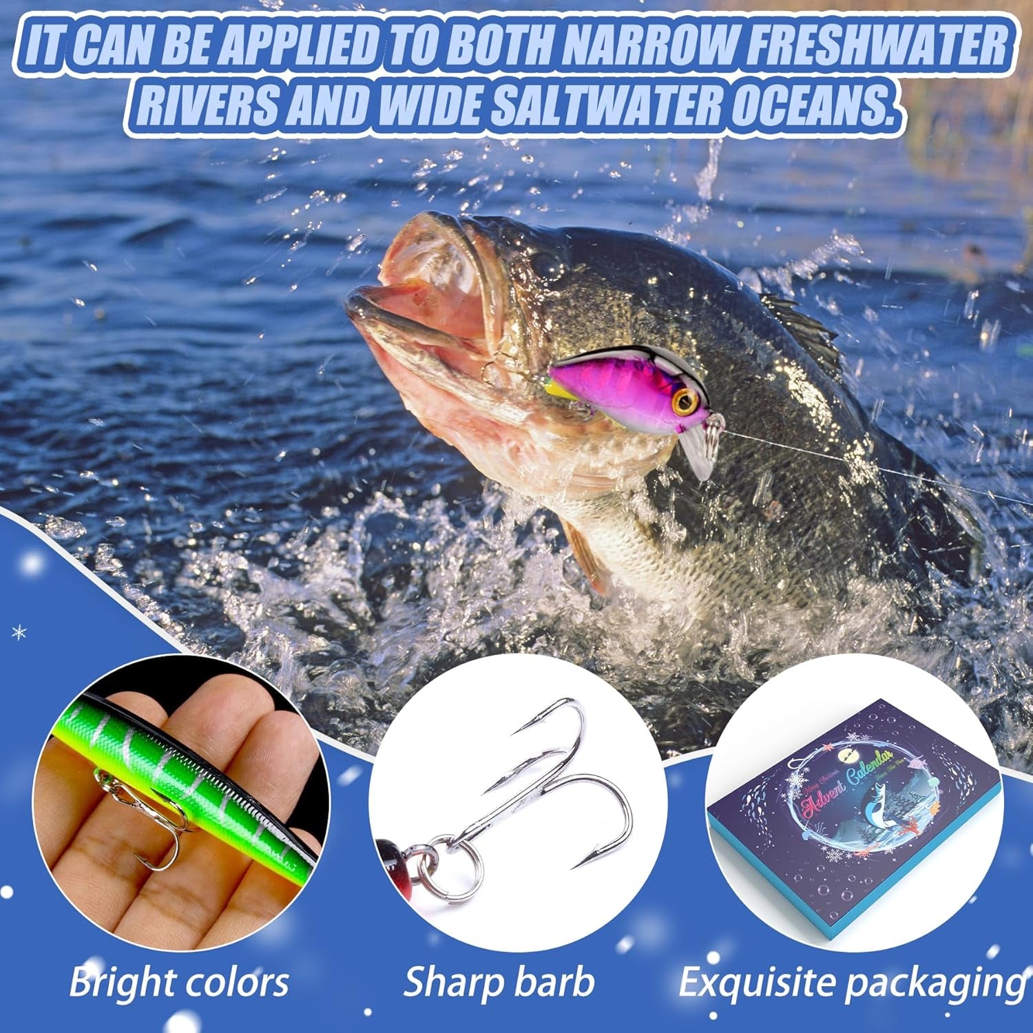 Fishing Advent Calendar 2025, 24 Days Countdown with Fishing Lures, Christmas Advent Calendar Gift for Fishers, Adult Men, Teen Boys, Christmas Advent Calendar 2025 Gift for Husband, Friend