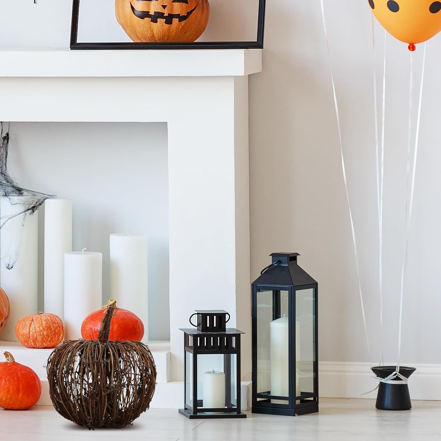Wicker Halloween Pumpkin Decor - Fall Harvest Rattan Grapevine Pumpkin Thanksgiving Festive Tabletop Decor for Home Halloween, 9.8X8.7 Inch