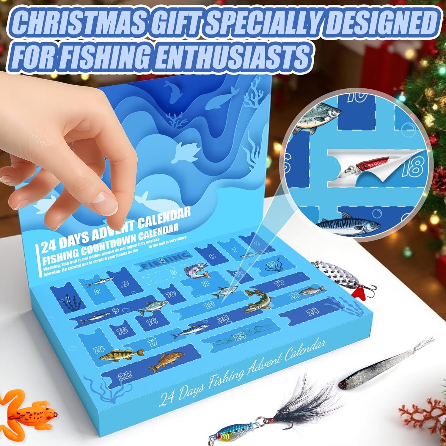 Fishing Advent Calendar 2025, 24 Days Countdown with Fishing Lures, Christmas Advent Calendar Gift for Fishers, Adult Men, Teen Boys, Christmas Advent Calendar 2025 Gift for Husband, Friend