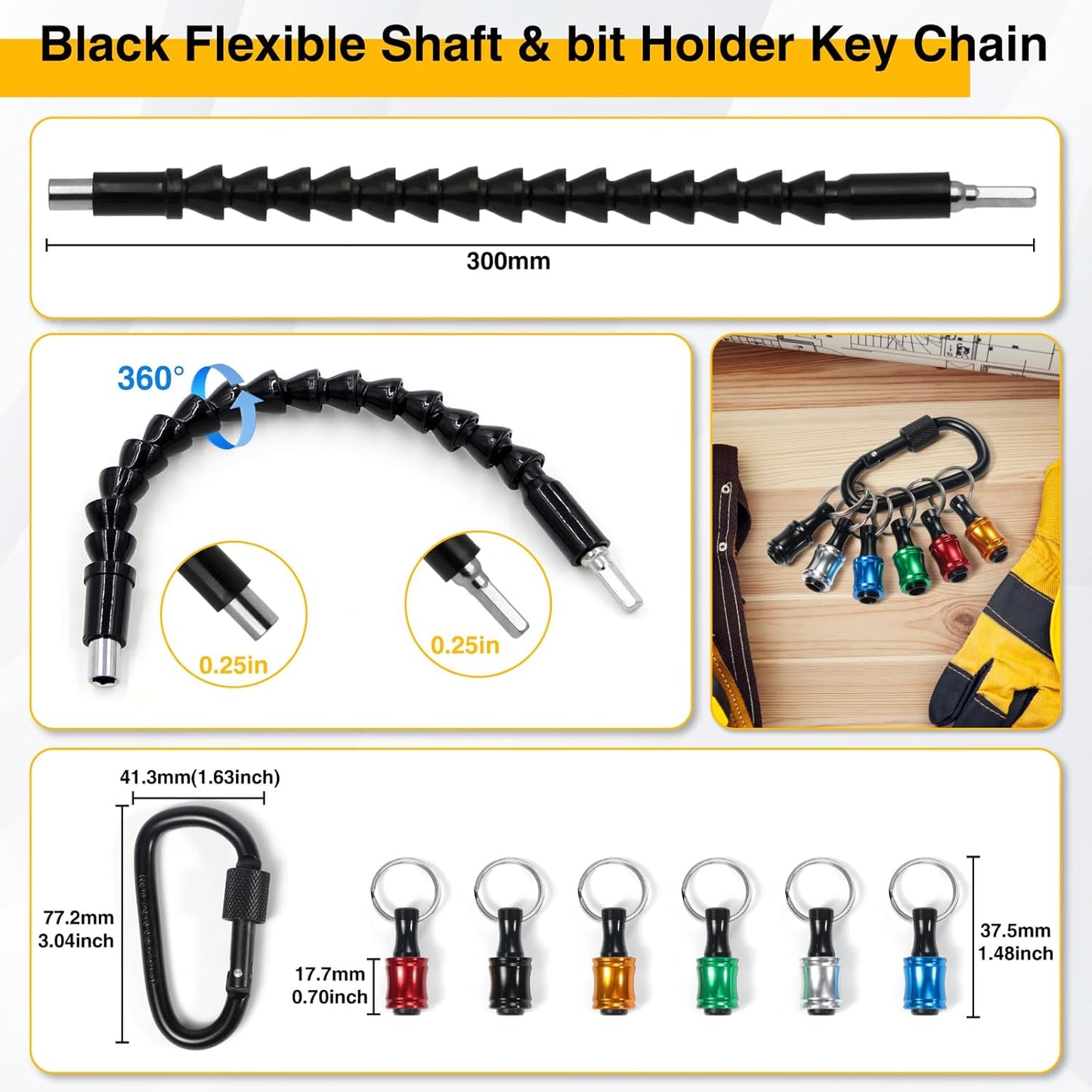 38Pcs Flexible Drill Bit Extension, 105° Right Angle Drill, Bit Holder, Hex Socket Adapter, Bendable Drill Bit Extension, Bit Holder Extension Screwdriver Bit Kit