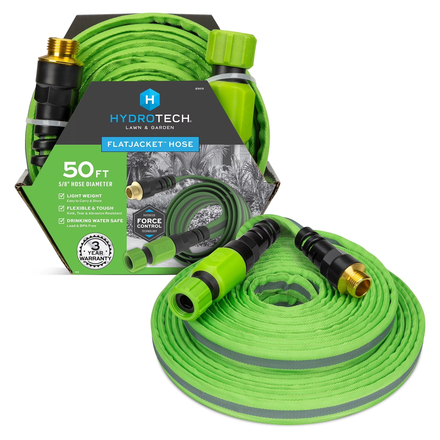 Flatjacket 5/8" X 50Ft Flexible Garden Hose– Kink-Free, Lightweight, Burst-Proof