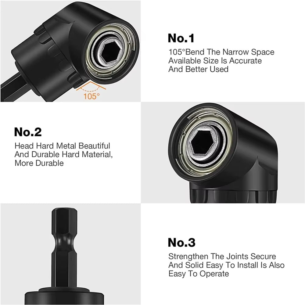 105° Right Angle Drill Adapter with 1/4" 3/8" 1/2" Impact Grade Socket Adapter 360° Rotation for Household Workplace Industry