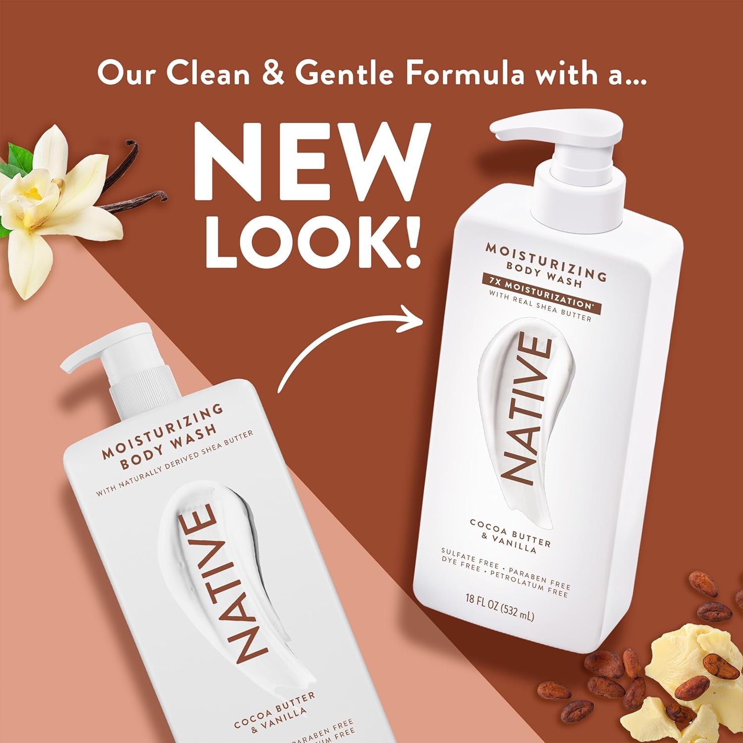 Moisturizing Body Wash Contains Naturally Derived Ingredients | for Women & Men, Sulfate, Paraben, & Dye Free Leaving Skin Soft & Hydrated | Cocoa Butter & Vanilla 18 Oz