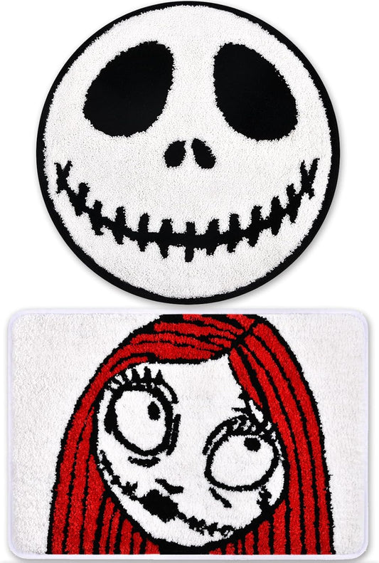 Jack and Sally Nightmare Halloween Bathroom Rugs Mat Non-Slip Bath Rugs for Indoor Bathroom Floor Mats before Christmas Home Room Decor