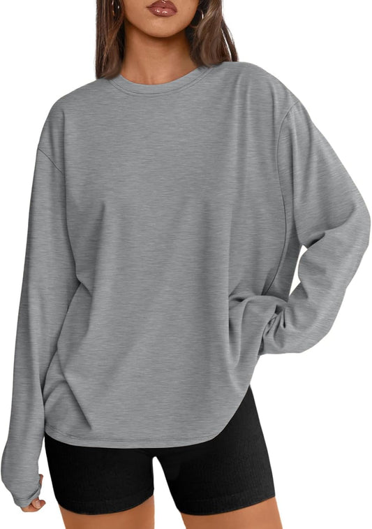 Womens Oversized Long Sleeve T Shirts 2025 Basic Crewneck Tee Fall Tops Casual Workout Y2K Clothes