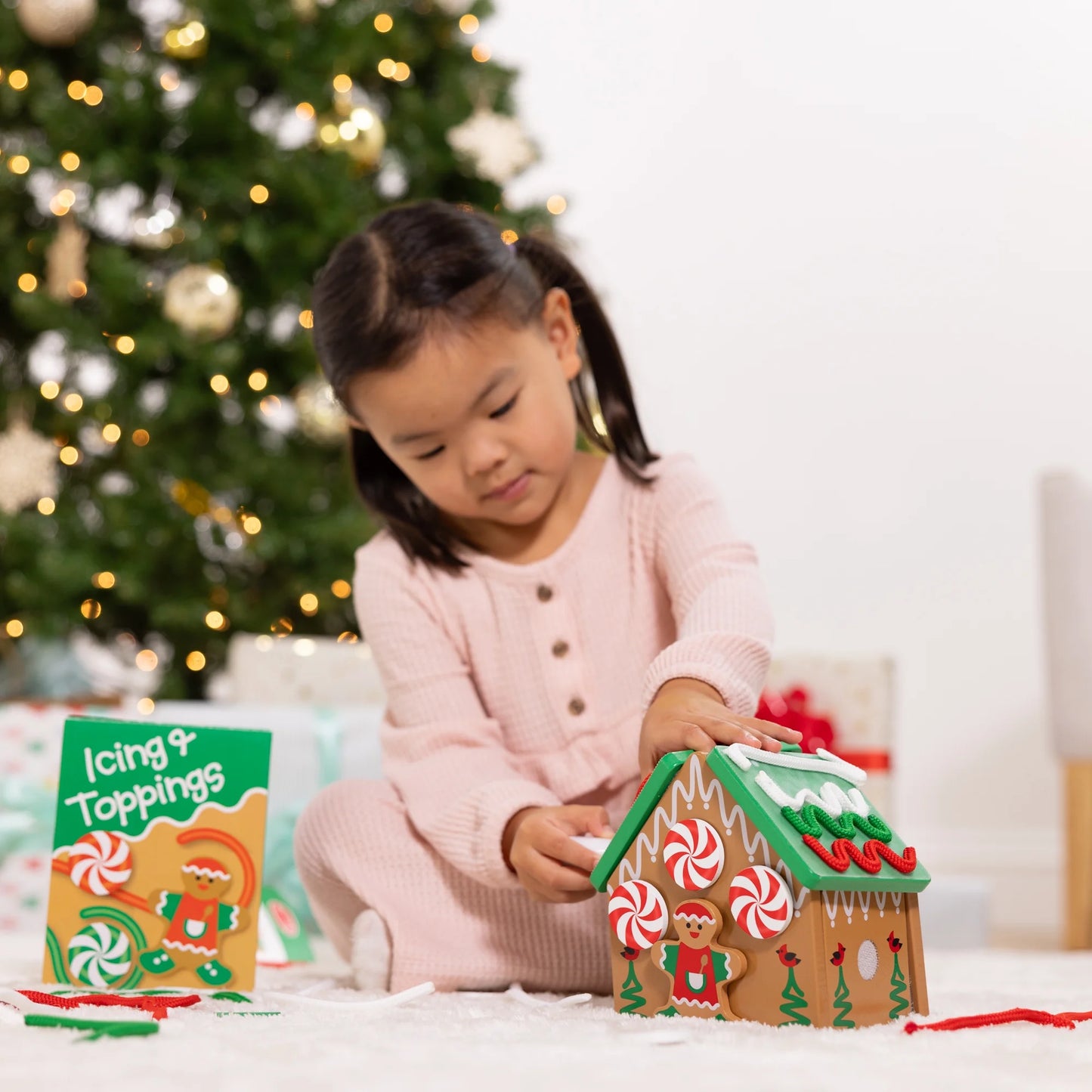 Wooden Gingerbread House Reusable, Mess-Free Play Set Activity for Boys and Girls - FSC Certified