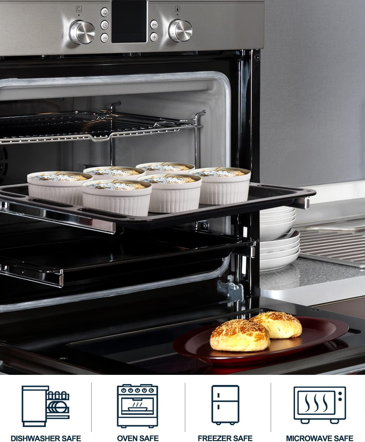 Ramekins 12 Oz Oven Safe, Creme Brulee Set, 6 PACK Porcelain Souffle Dish for Baking, Soup Bowls for French Onion Soup White