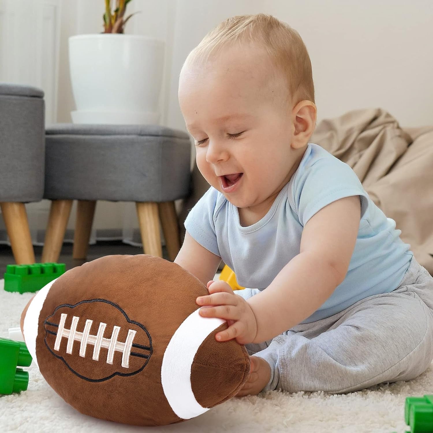 2 Pcs Plush Football Pillows Fluffy Soft Stuffed Sports Throw Pillows Cute Football Shaped Cushions for Bedroom Nursery Room Decoration