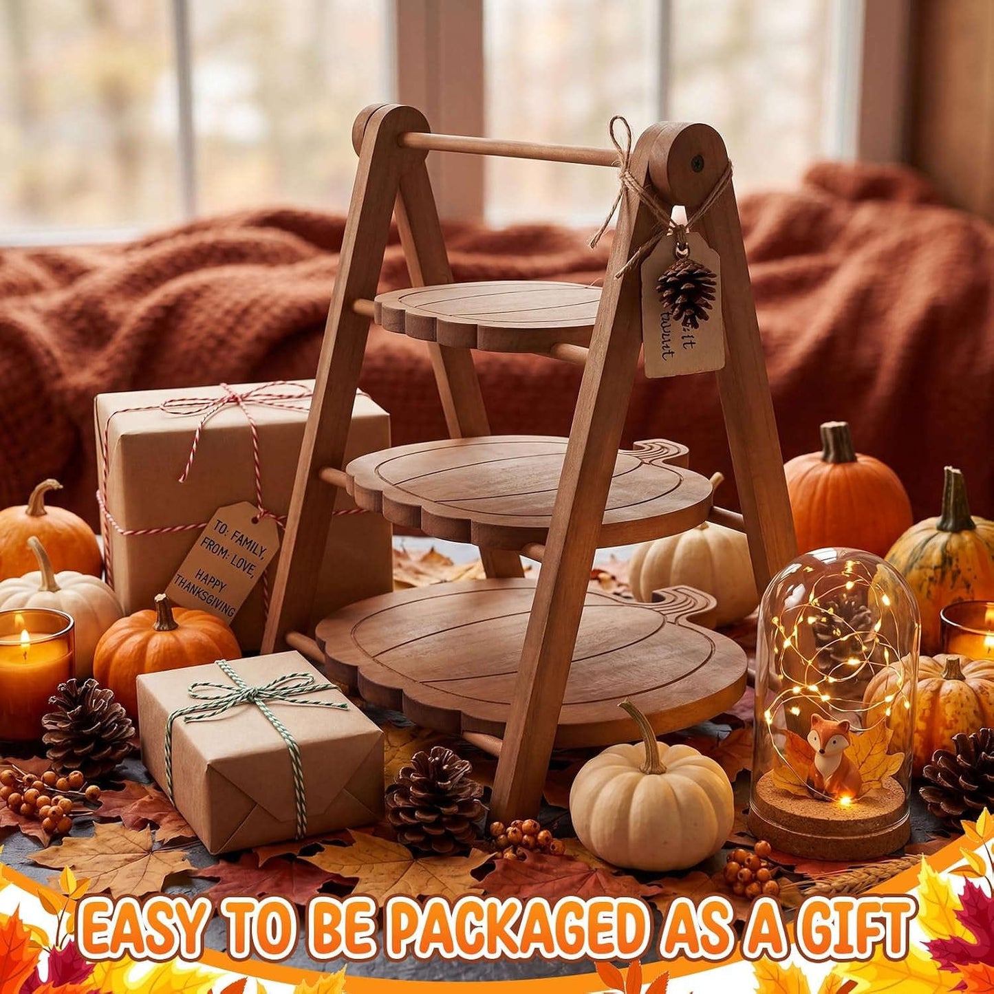 3 Tier Pumpkin Serving Trays Wooden Shaped Pumpkin Platters 12'' 10'' 8'' Charcuterie Plate Board Reusable Party Serving Plate for Halloween Fall Party Decoration