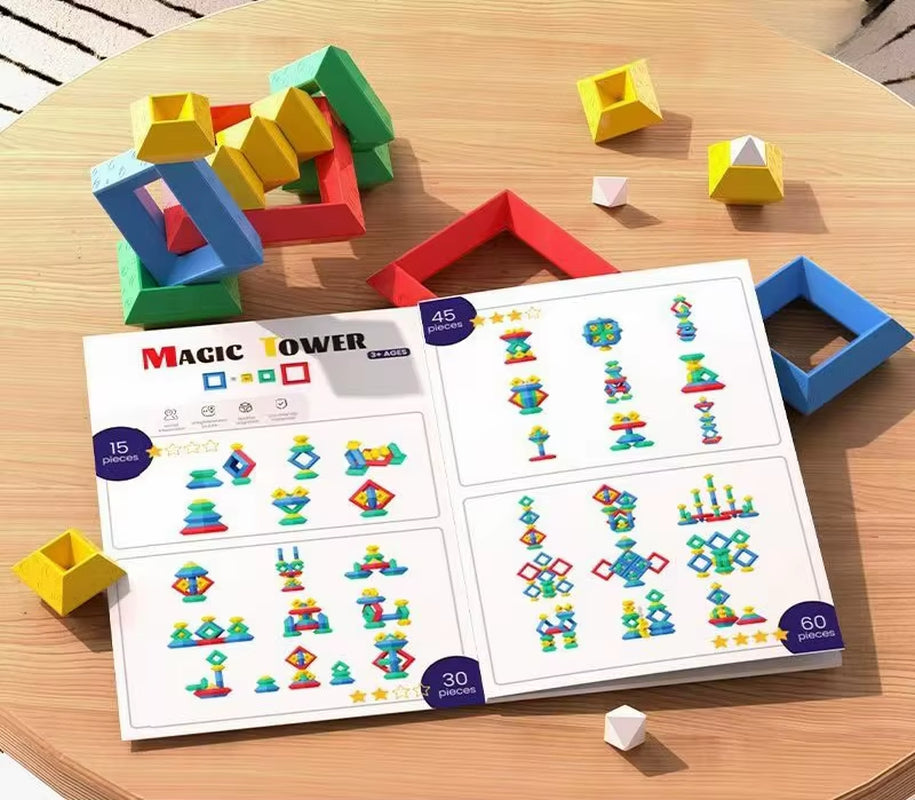 16PCS Pyramid Building Blocks Assembly Puzzle Toys Intellectual Development Brain Teasers Stacker Toy Magic Tower