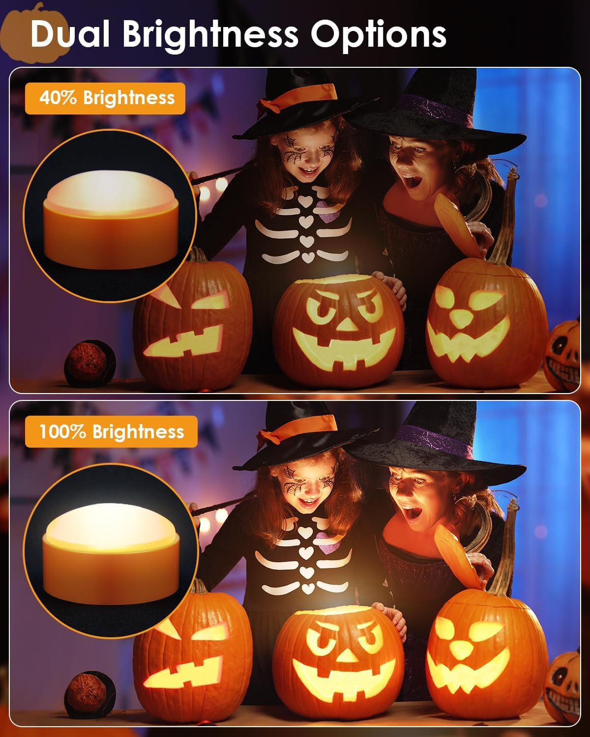 2-Pack Halloween LED Pumpkin Lights with Remote and Timer, Battery Operated Orange Jack-O-Lantern Light for Halloween Decor, Flameless Candles for Pumpkin Decorations