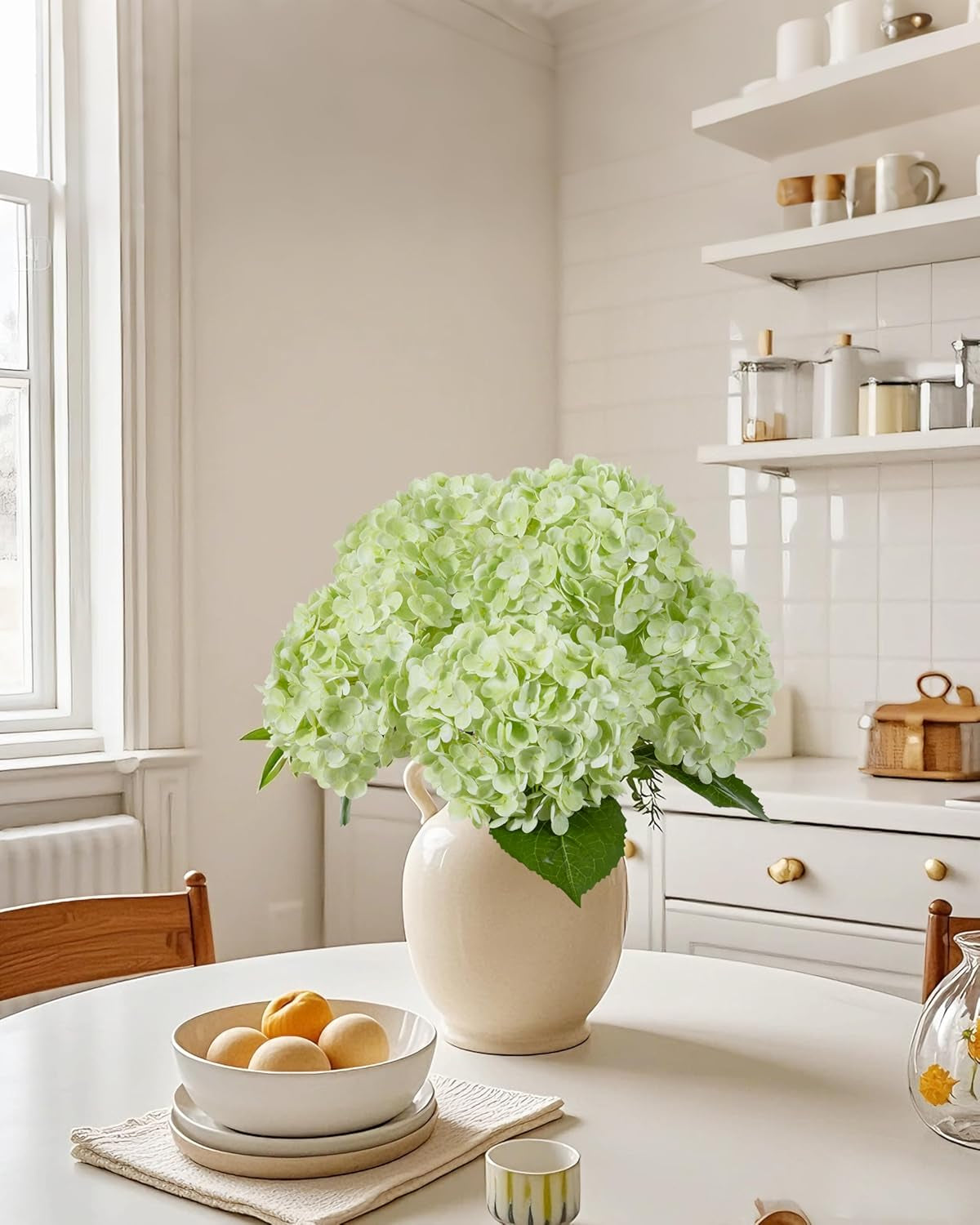 4Pcs Large Hydrangea Artificial Flowers,20 Inch Latex Real Touch Hydrangeas Lifelike Hydrangea Flower for Home Wedding Bouquets Centerpieces Party Living Room Decoration(Light Green)