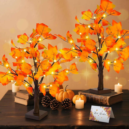 Fall Decor 2 Pack Fall Trees Artificial Lighted Maple Tree Thanksgiving Decor 48 LED Table Fall Lights up Tree Battery Operated for Wedding Party Gifts Indoor Outdoor Autumn Harvest Home Decorations