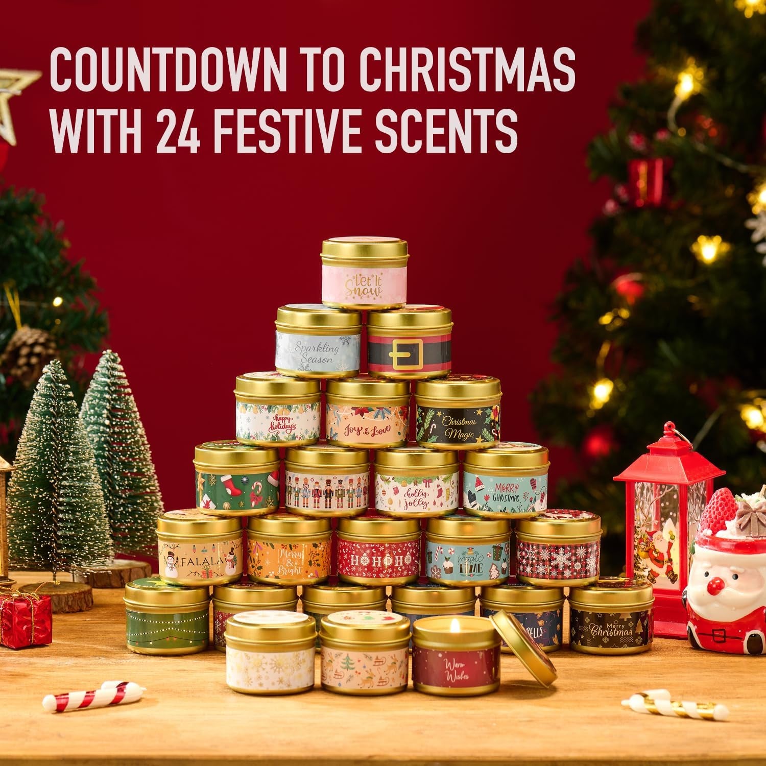 Candle Advent Calendar 2025 Adult Women, 24 Day Scented Candle Countdown to Christmas Calendar with Holiday Scents Xmas Suprise Gifts for Mom Grandmother Wife