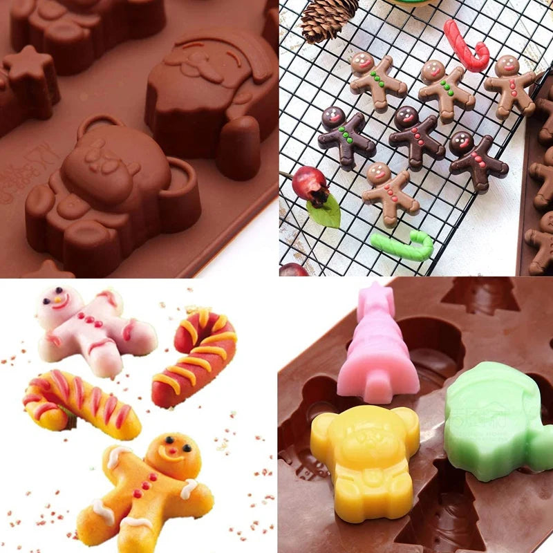 Christmas Shape Silicone Chocolate Mould Non-Stick Fondant Cookie Baking Trays Xmas Trees Candy Gingerbread Man Gift Mold Tools