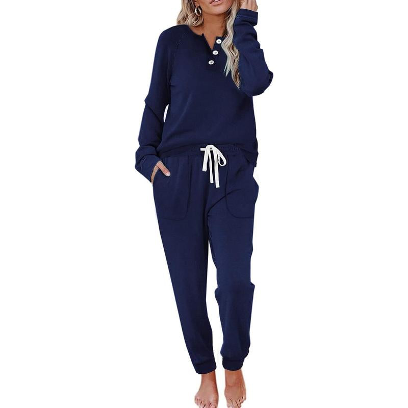 WIHOLL Two Piece Outfits for Women Lounge Sets Button down Sweatshirt Sweatpants Sweatsuits Set with Pockets
