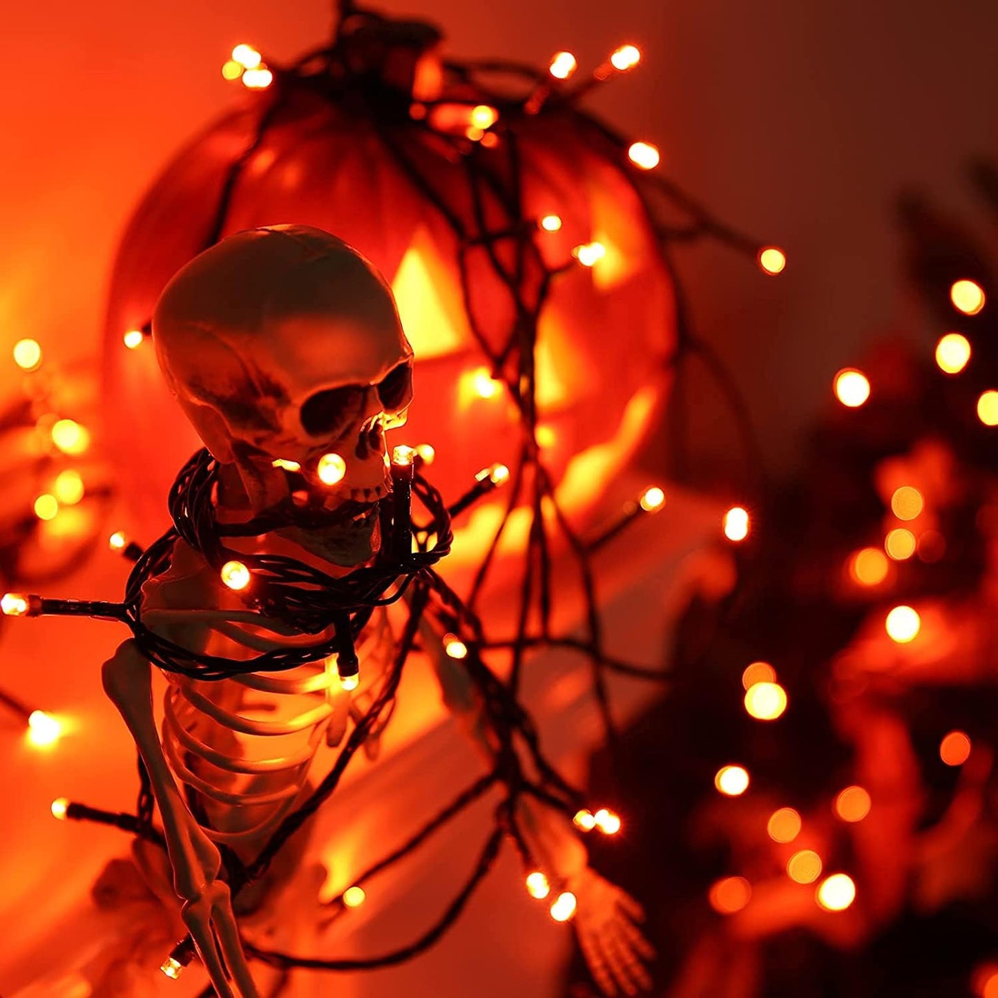 Orange Halloween Lights, 100FT 300 LED String Lights with 8 Modes Timer Waterproof Plug in Indoor Outdoor String Light for Halloween Decorations