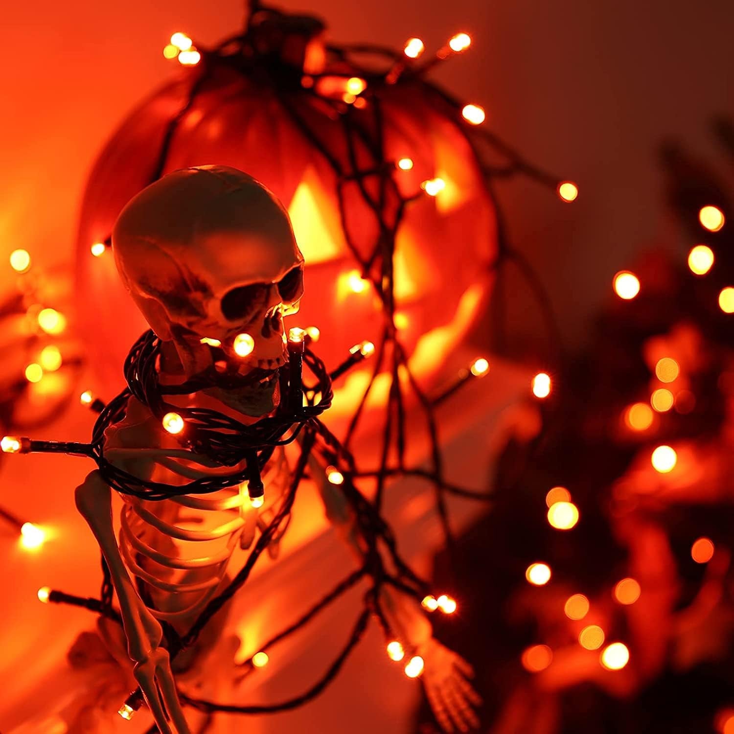 Orange Halloween Lights, 100FT 300 LED String Lights with 8 Modes Timer Waterproof Plug in Indoor Outdoor String Light for Halloween Decorations