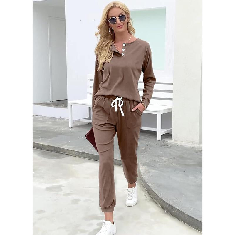 WIHOLL Two Piece Outfits for Women Lounge Sets Button down Sweatshirt Sweatpants Sweatsuits Set with Pockets