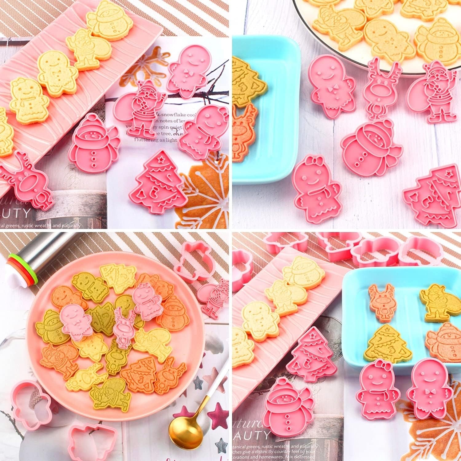 Christmas Cookie Cutter Set, 6Pcs 3D Pressable Christmas Biscuit Cutters Set - Gingerbread Man, Christmas Tree, Snowman,Embossed Stamped Pastry Cutters, for Kitchen Bakeware