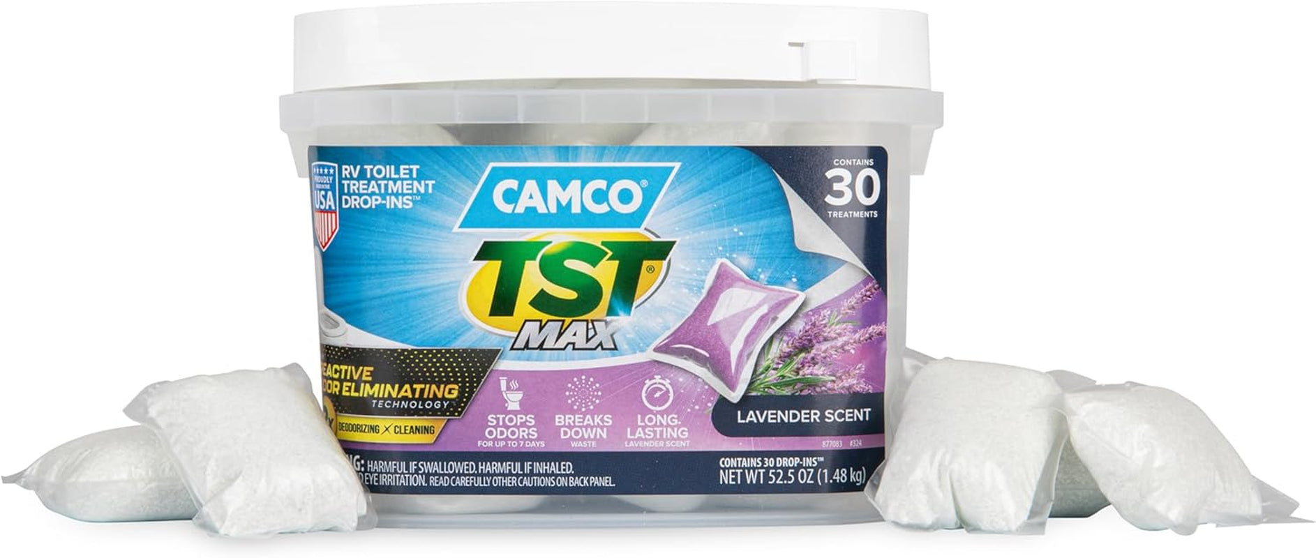 TST MAX RV Toilet Treatment Drop-Ins - Control Unwanted Odors and Break down Waste and Tissue - Septic Tank Safe - Lavender Scent - 30-Pack (41553)