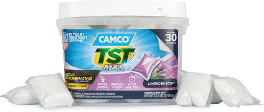 TST MAX RV Toilet Treatment Drop-Ins - Control Unwanted Odors and Break down Waste and Tissue - Septic Tank Safe - Lavender Scent - 30-Pack (41553)