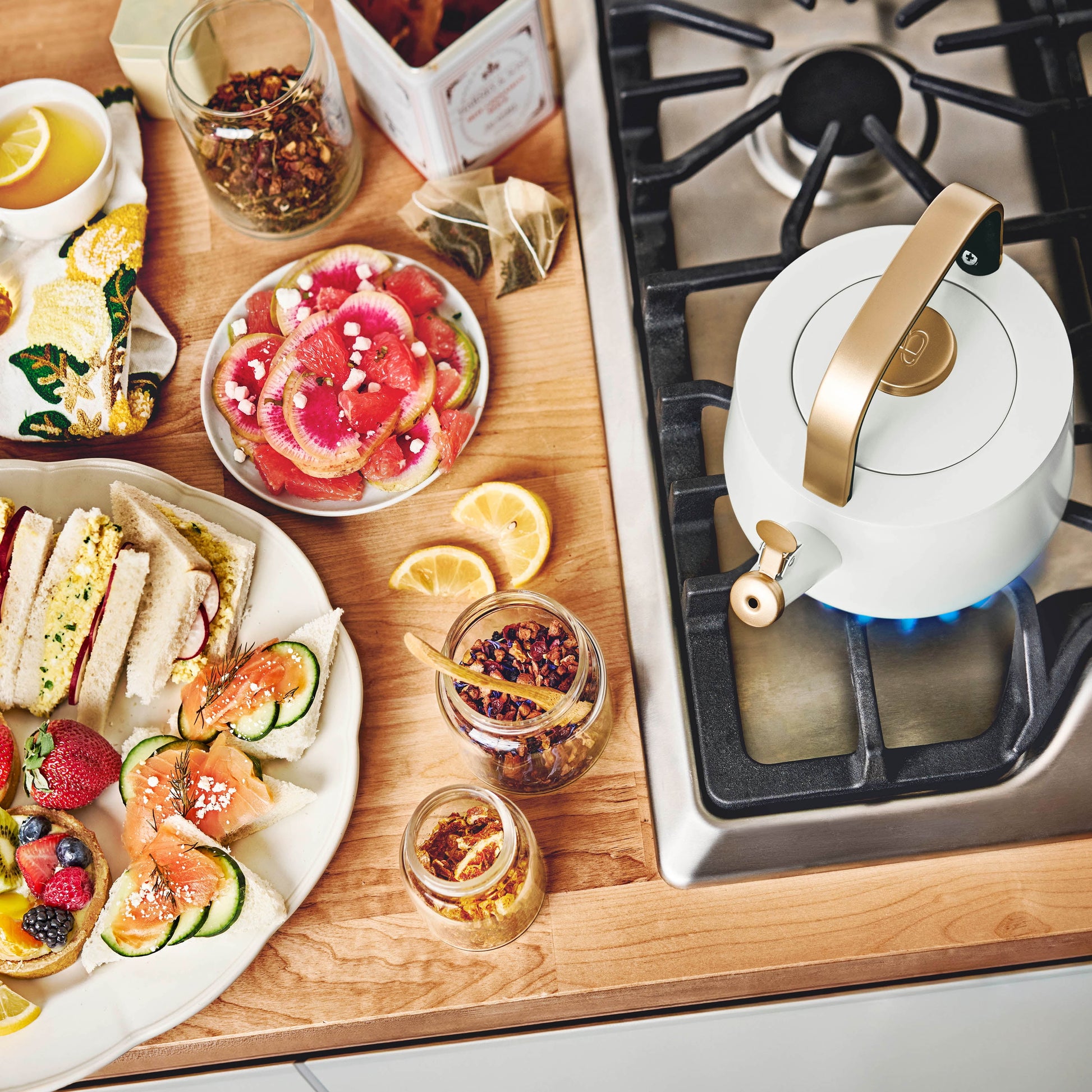 1.8L Ceramic Non-Stick Stovetop Tea Kettle, White Icing by Drew Barrymore