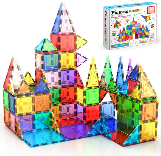 100 Piece Set 100Pcs Magnet Building Tiles Clear Magnetic 3D Blocks Construction Playboards, Creativity beyond Imagination, Inspirational, Recreational, Educational Conventional