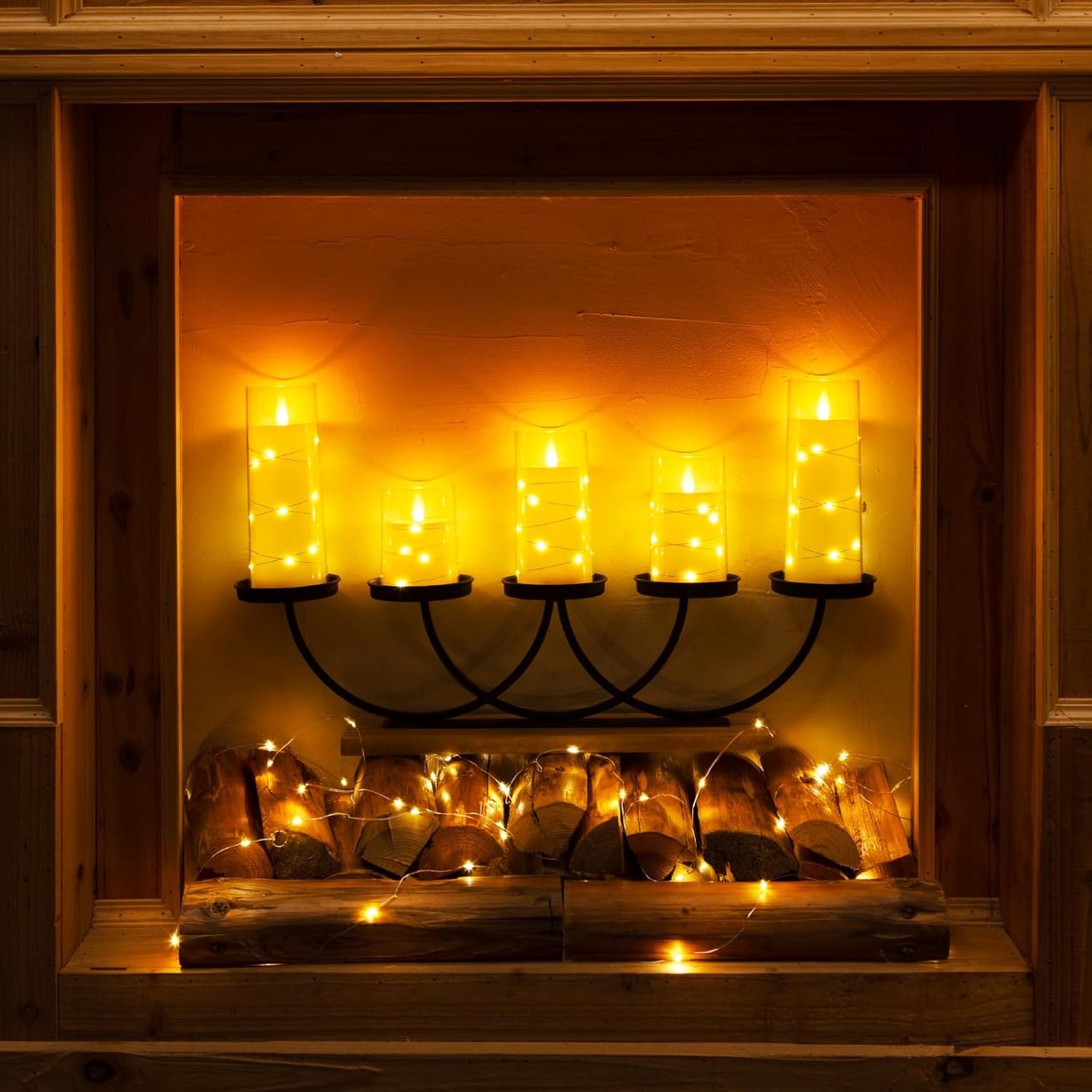 Flameless Candles with Embedded Star String Fairy Lights, Battery Operated Candles, LED Candle, Fake Candles with Remote Control and Timer, Ivory, Set of 5(H4 5" 6" 8" 8")
