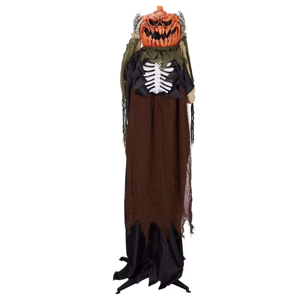 5. 6 Ft. Lifesize Haunted Animatronics Ghost with Pumpkin Head with Creepy Sound Outdoor Indoor Halloween Decoration