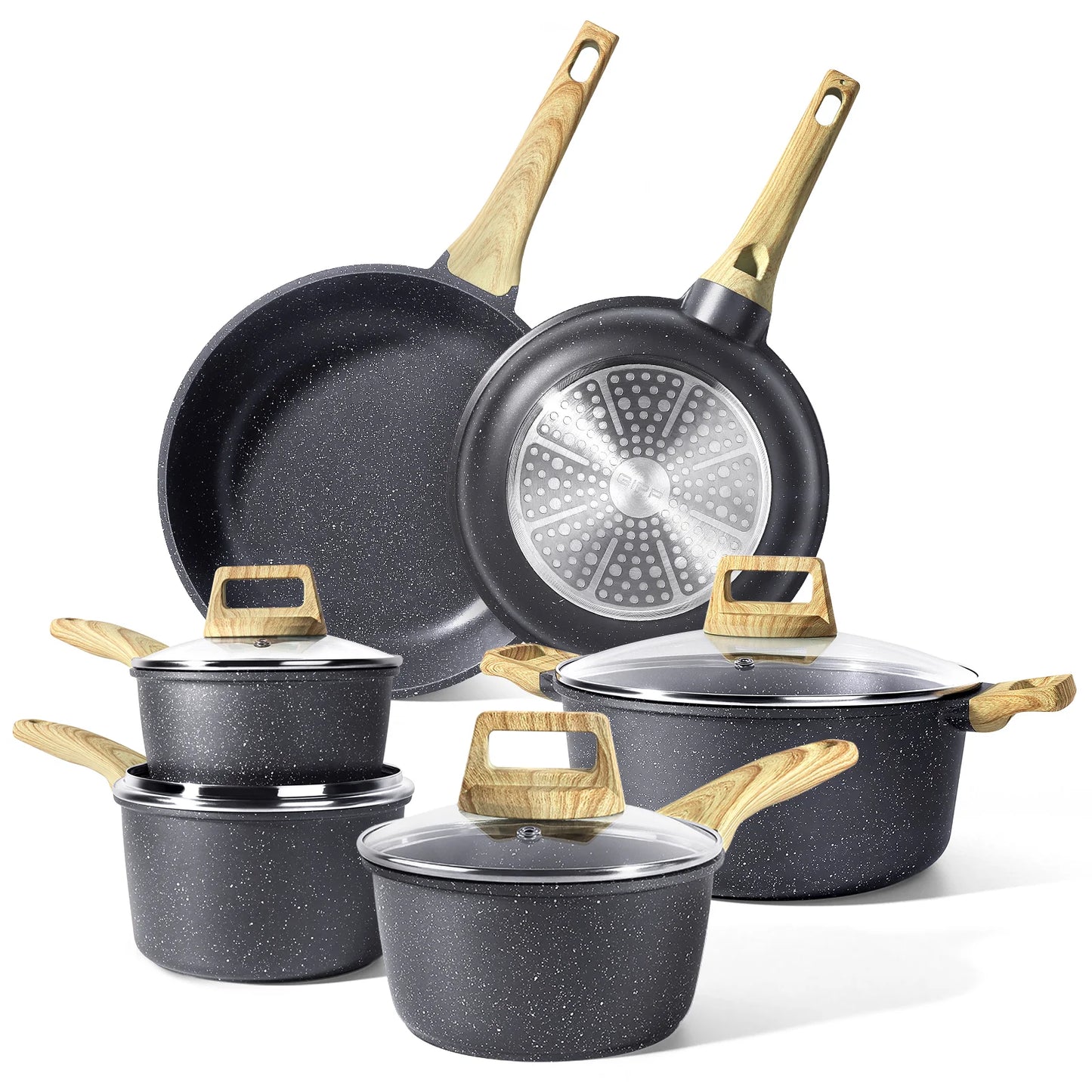 Gipp 10Pcs Nonstick White Granite Pots and Pans Set, Pfos-Free