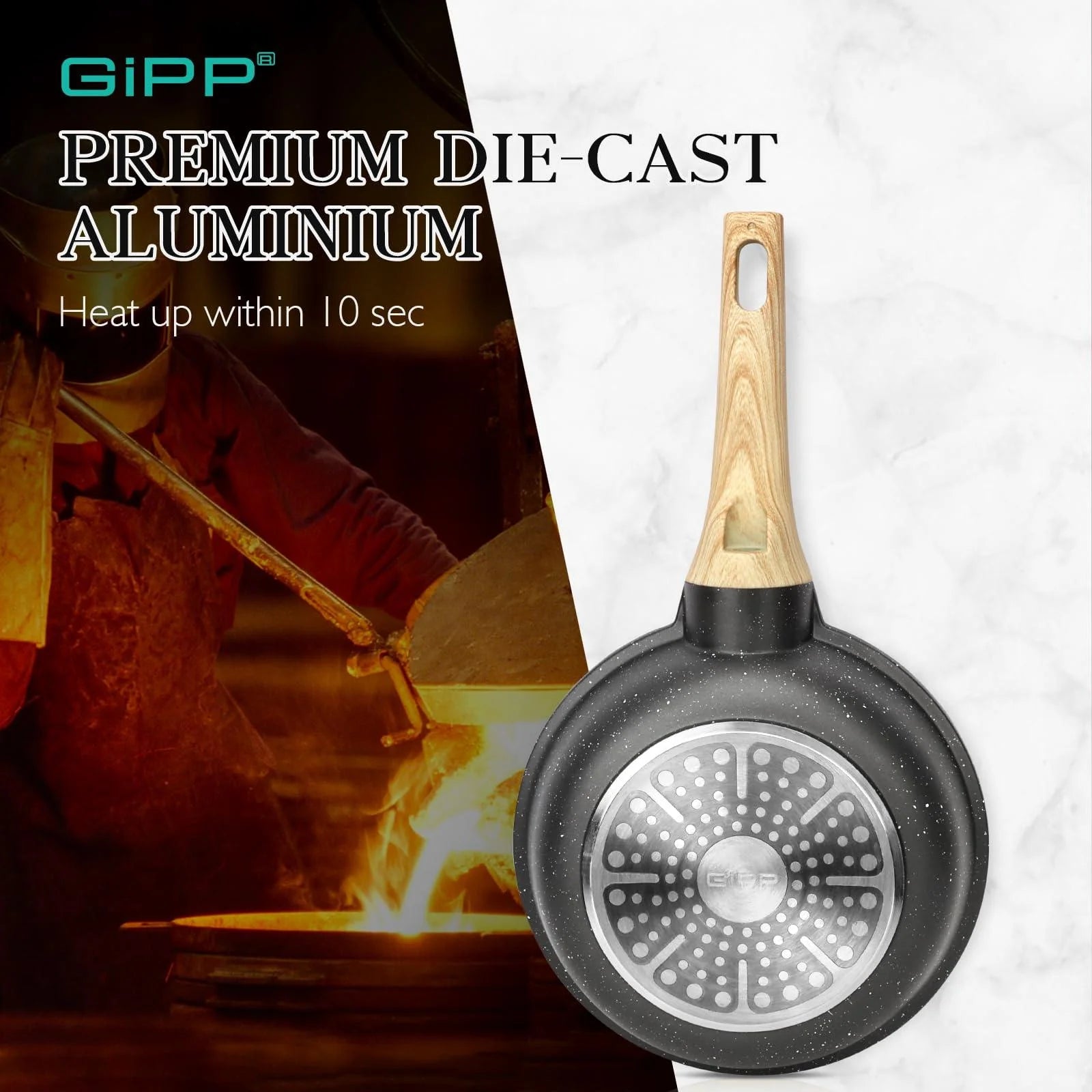 Gipp 10Pcs Nonstick White Granite Pots and Pans Set, Pfos-Free