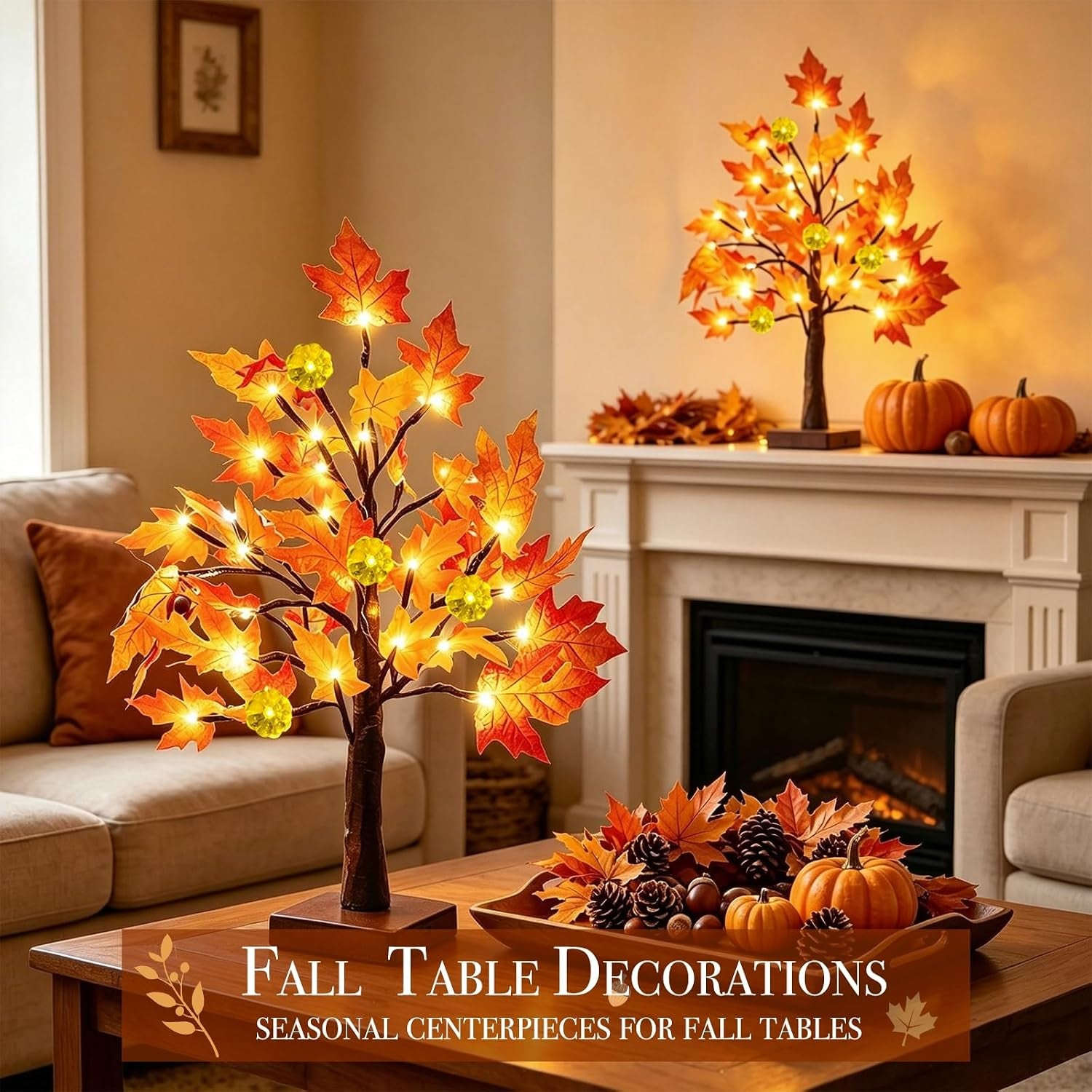 Fall Decor 2 Pack 18 Inch Prelit Fall Maple Tree 48 Leds Timer