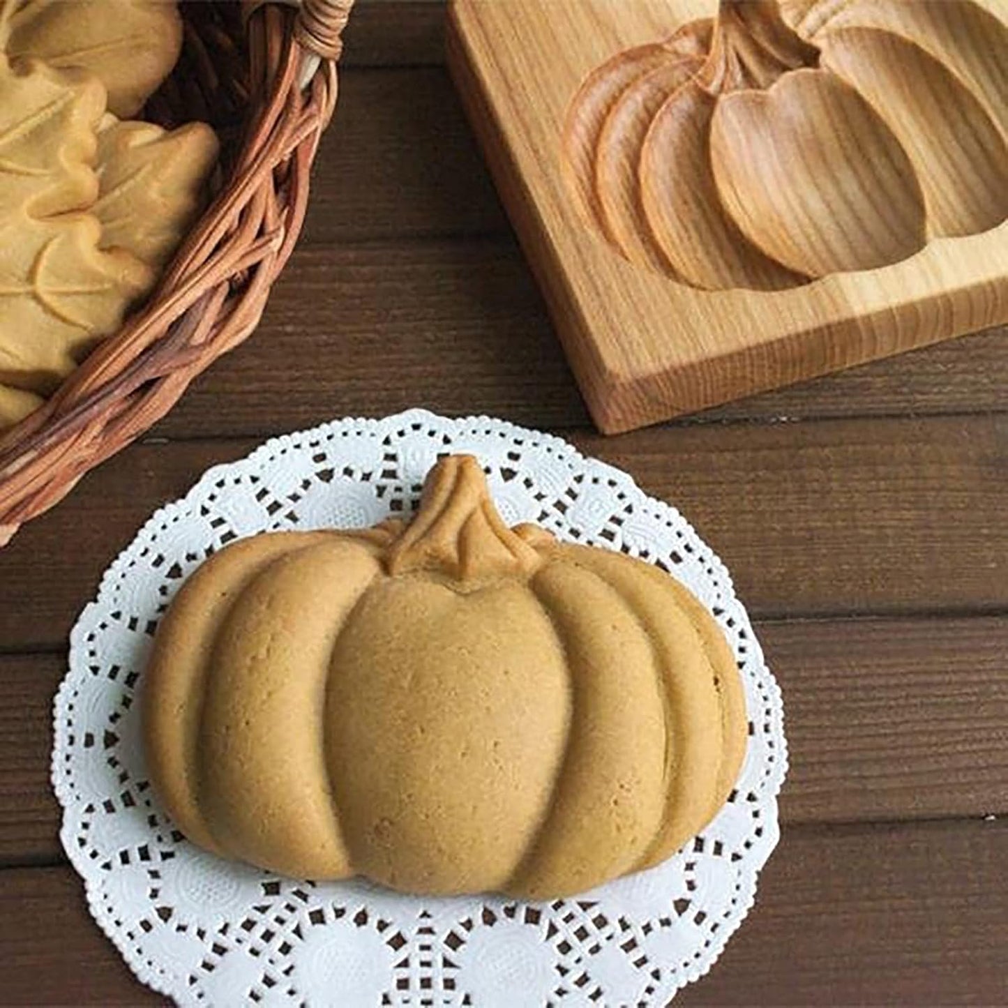 Wooden Cookie Mold,3D Wooden Baking Mold,Gingerbread Cookie Mold,Christmas Carved Wooden Cookie Mold Decoration for Cookie Stamp Embossing Craft Decorating Baking Tool (B#Pumpkin)