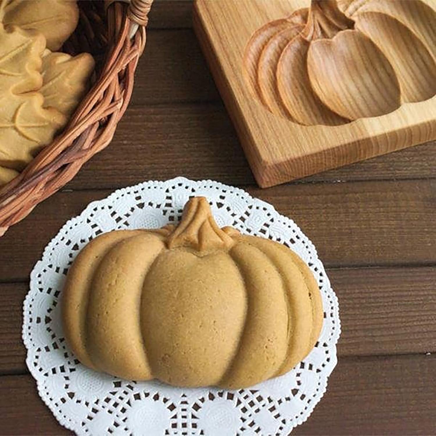 Wooden Cookie Mold,3D Wooden Baking Mold,Gingerbread Cookie Mold,Christmas Carved Wooden Cookie Mold Decoration for Cookie Stamp Embossing Craft Decorating Baking Tool (B#Pumpkin)