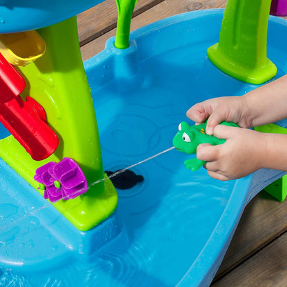 Rain Showers Splash Pond Water Table, Kids Water and Sand Activity Sensory Playset, Summer Outdoor Toys, 13 Piece Water Toy Accessories, for Toddlers 1.5+ Years Old, Blue & Green