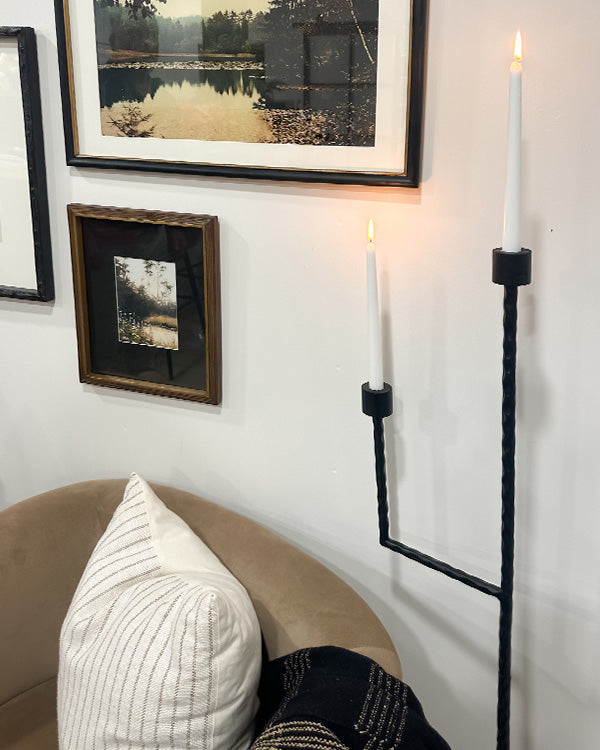 50" Black Iron Floor Candelabra – Gothic Taper Candle Holder Stand for Romantic & Halloween Decor
