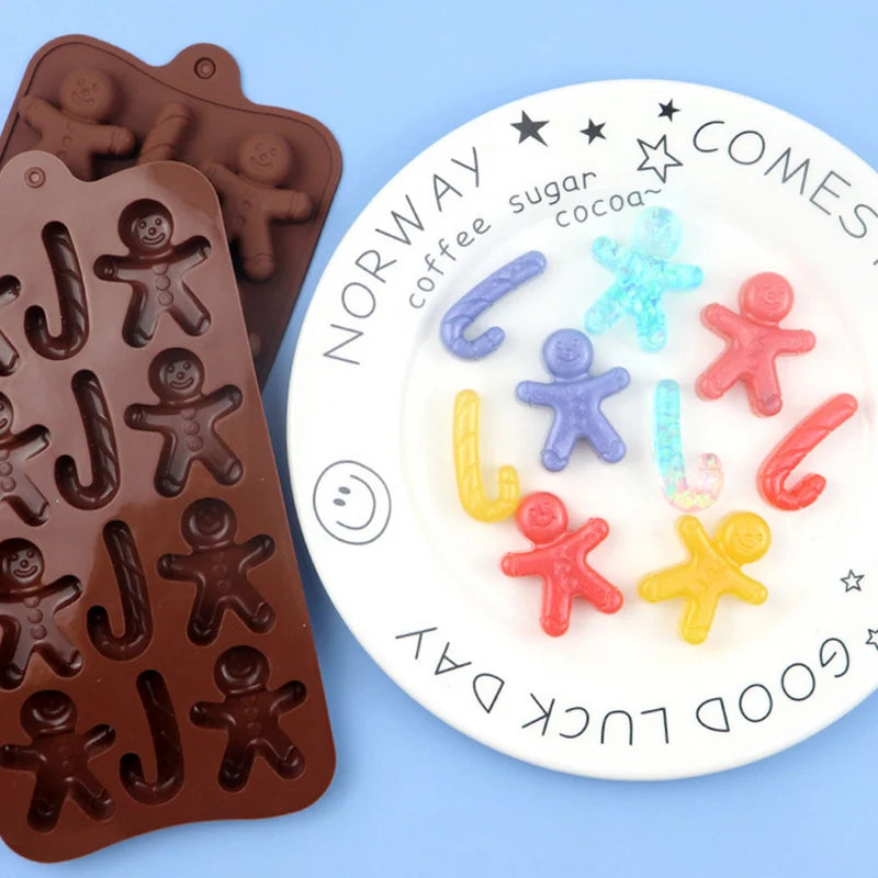 Christmas Shape Silicone Chocolate Mould Non-Stick Fondant Cookie Baking Trays Xmas Trees Candy Gingerbread Man Gift Mold Tools