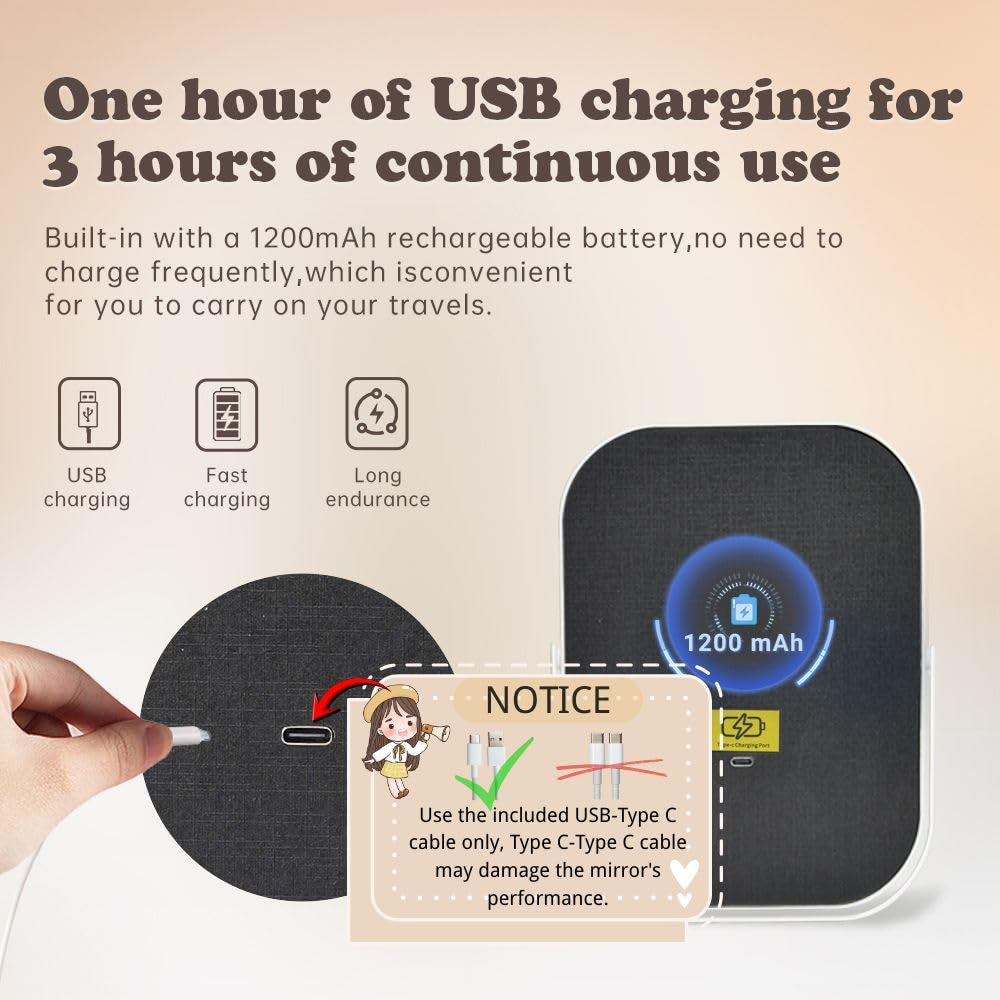 Travel Makeup Mirror with Lights, Portable Small Beauty LED Vanity Mirror with Lights, 1200Mah Battery, Dimmable Touch Screen, Tabletop Folding Compact Mirror,Women Gift