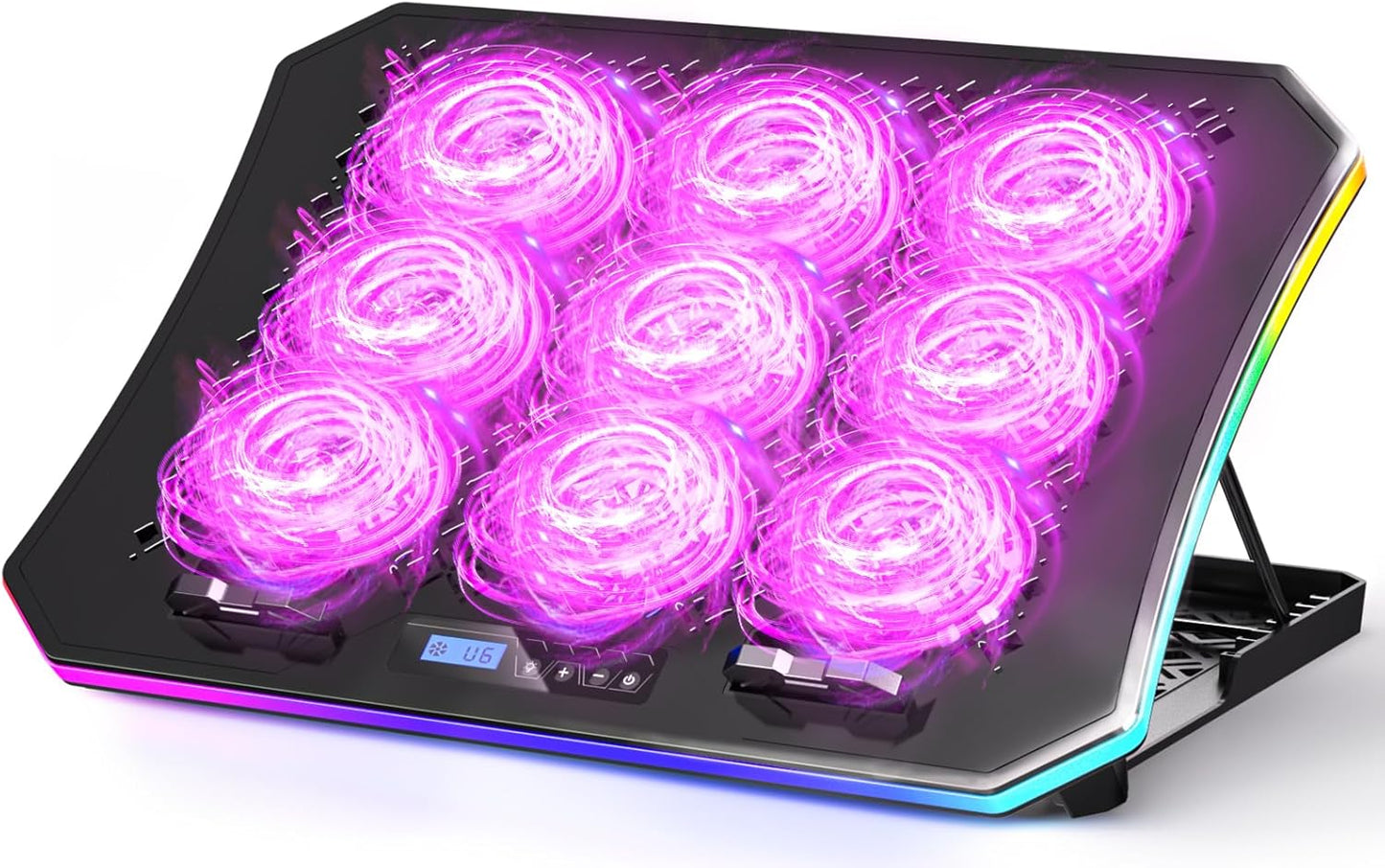 Laptop Cooling Pad, Gaming Laptop Fan Cooling Pad with 9 Quiet Fans, RGB Laptop Cooler for 15.6-17.3 Inch, Cooling Pad for Laptop with 7 Height Stands, 2 USB Ports, Phone Stand-Purple