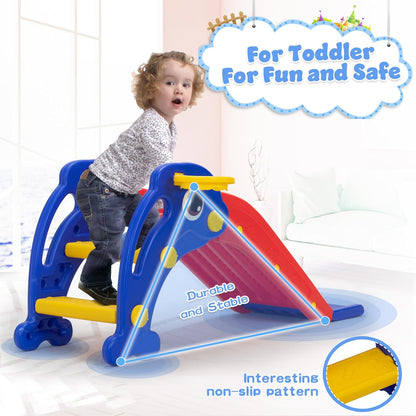 3 in 1 Toddler Slide, Baby Slide Plastic Climber Playset with Basketball Hoop and Ball, Indoor and Outdoor Playground for Kids Red