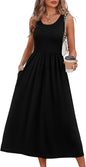 Summer Dresses for Women Flowy Casual Midi Dress Beach Vacation Sundresses with Pockets